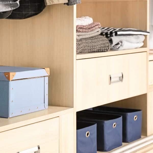 Organized home storage solutions in a tidy living space